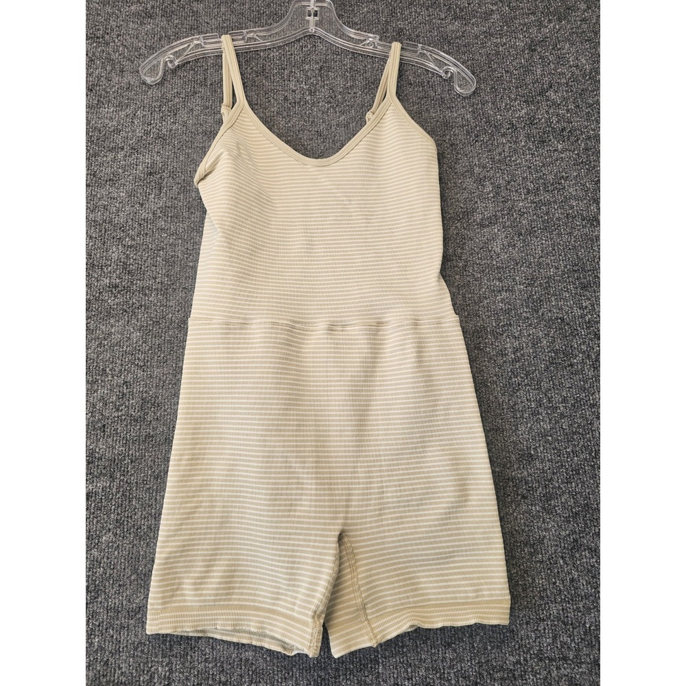 Revolve WellBeing + BeingWell Ribbed Romper Size L/XL Sage Green /Cream Stripes